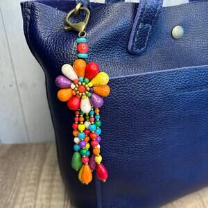 Beaded Flower Bag Charm NEW! Colorful Flower Purse Charm Fun Keychain Spring